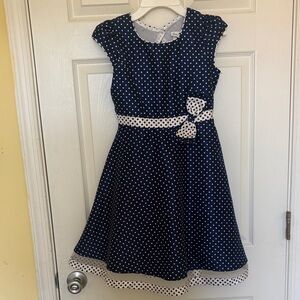 Jona Michelle Navy and White Polka Dot Fit-and-Flare Dress
